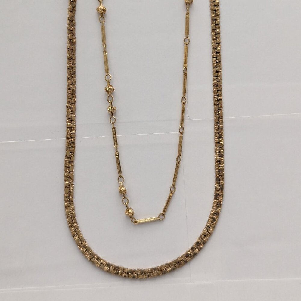 Unique 16" Two Strands Necklace Chain Mix Gold Tone 1960s Diva Glam